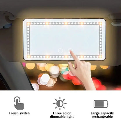 Car Sun Visor Vanity Mirror Cosmetic Mirror Rechargeable 3 Modes Makeup Mirror With Visor 60 Dimmable Clip-on Leds Light